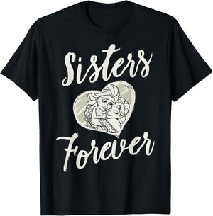 Disney Frozen Elsa Anna Sisters Forever Heart T-Shirt - T-Shirt | Black