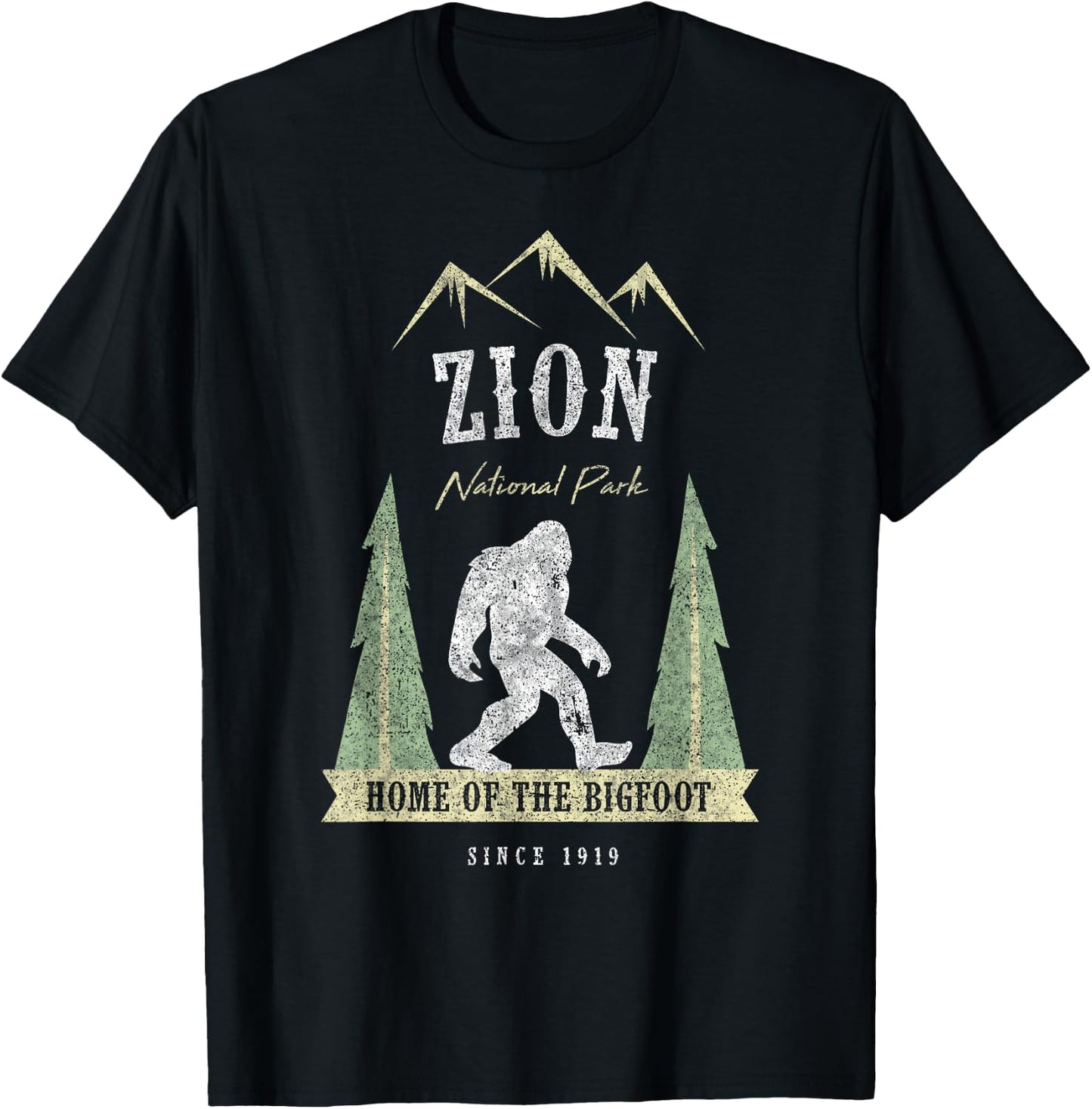 Zion National Park Shirt Vintage Bigfoot Utah Gift T-Shirt - T-Shirt | Black