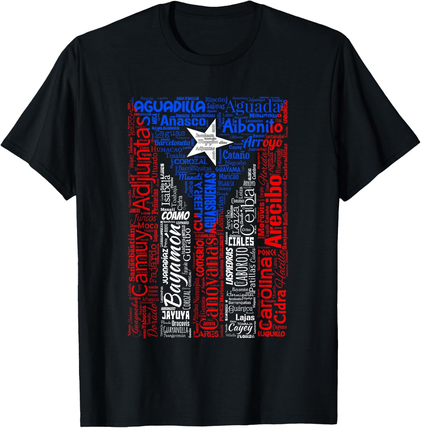 Puerto Rican Flag Shirt with Towns and Cities of Puerto Rico T-Shirt - T-Shirt | Black