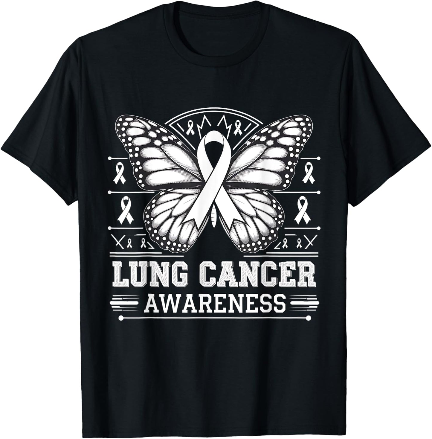 Butterfly Lung Cancer Awareness Month Support White Ribbon T-Shirt - T-Shirt | Black