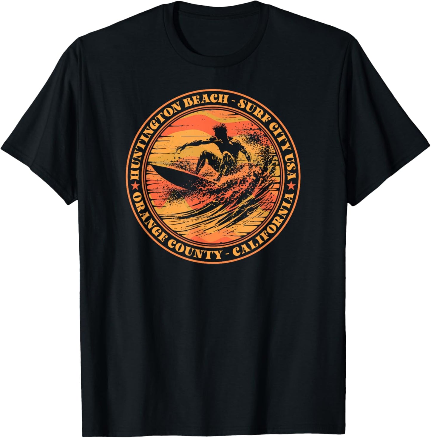Cool Surf City USA, Huntington Beach, California Surfer Vibe T-Shirt - T-Shirt | Black