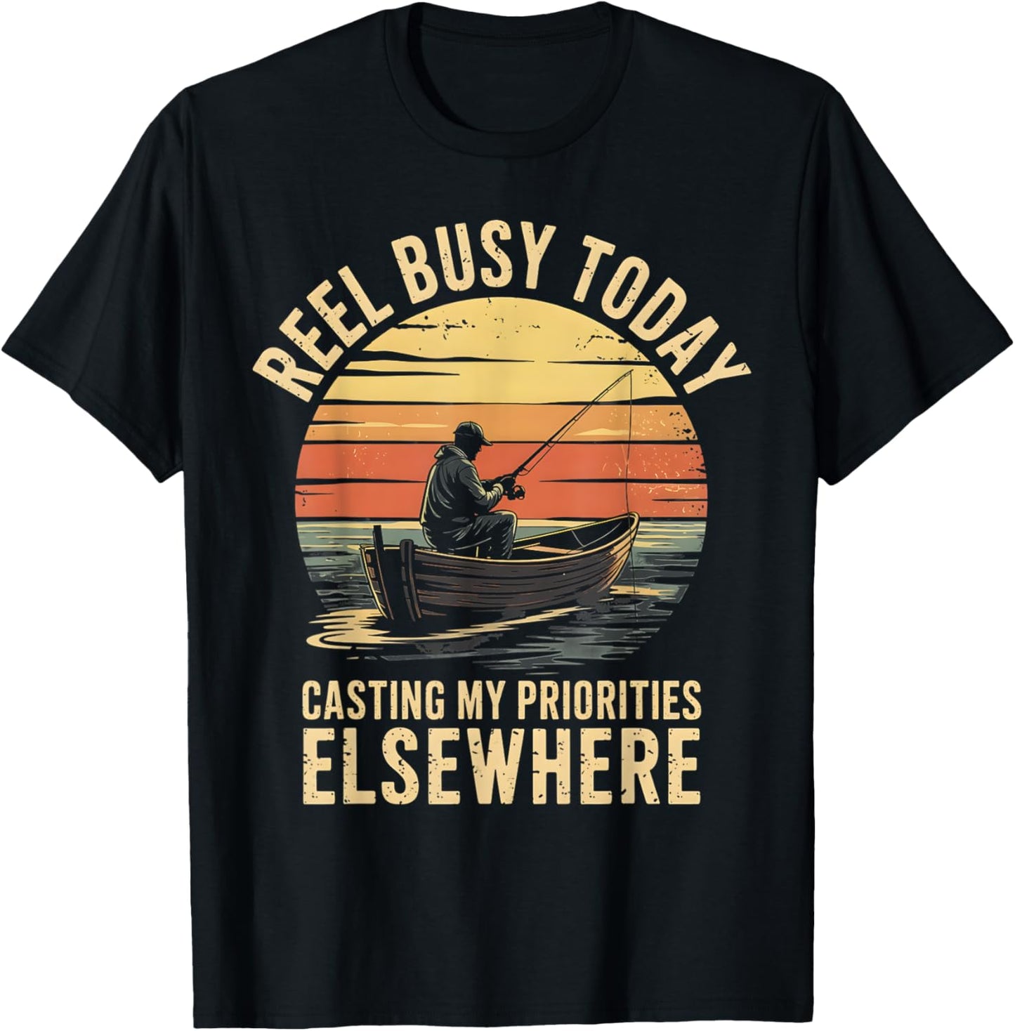 REEL BUSY TODAY Casting my priorities Elsewhere Vintage T-Shirt - T-Shirt | Black