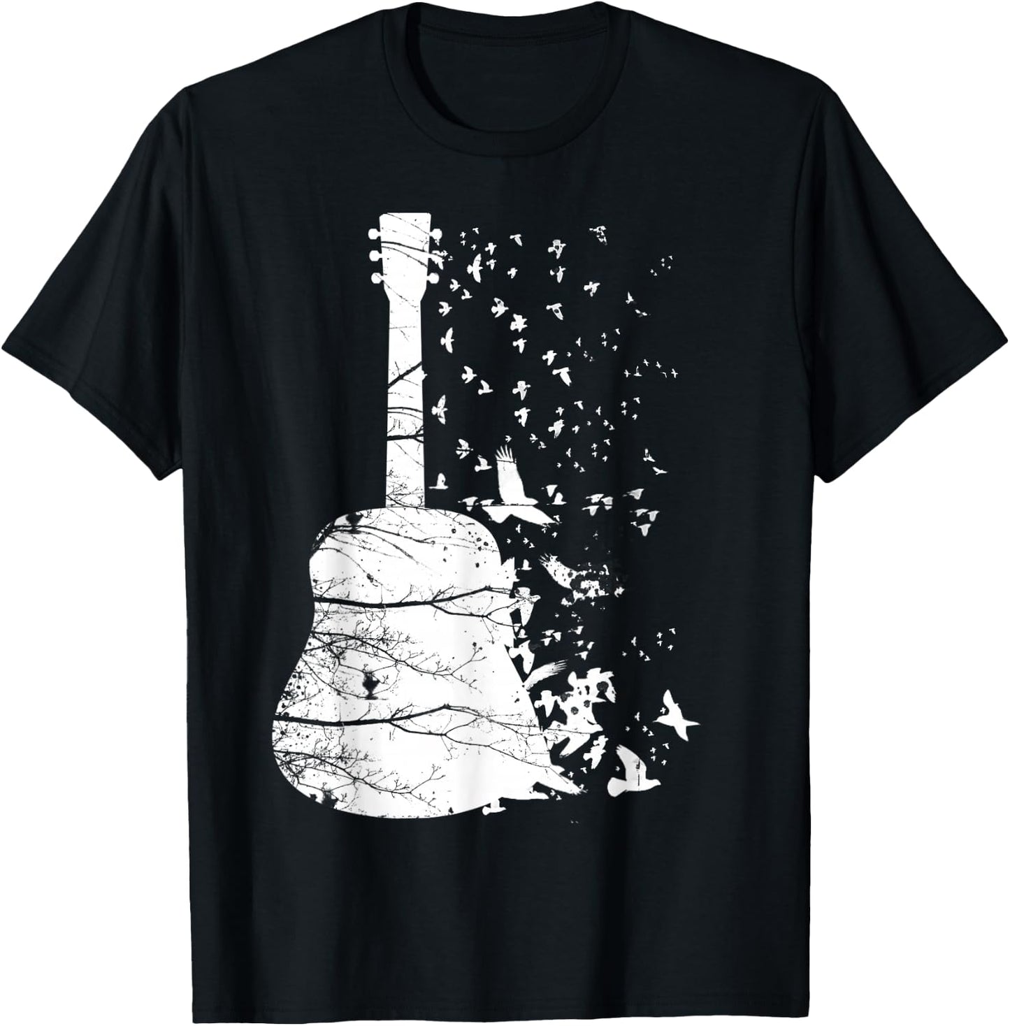 Fantastic Nature Guitar with Flying Birds T-Shirt - T-Shirt | Black