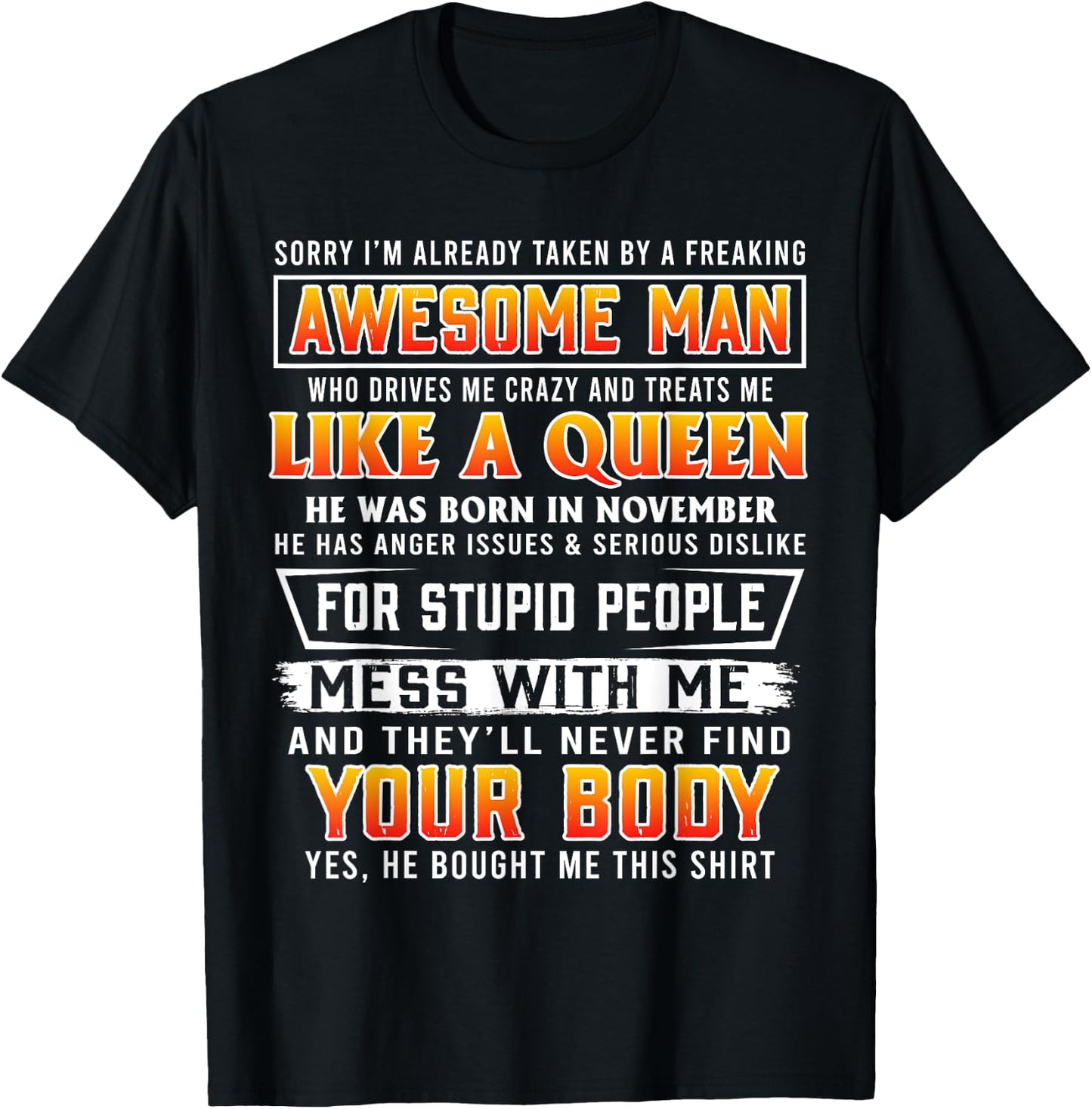 Sorry I'm Already Taken By A November Awesome Man T-Shirt - T-Shirt | Black