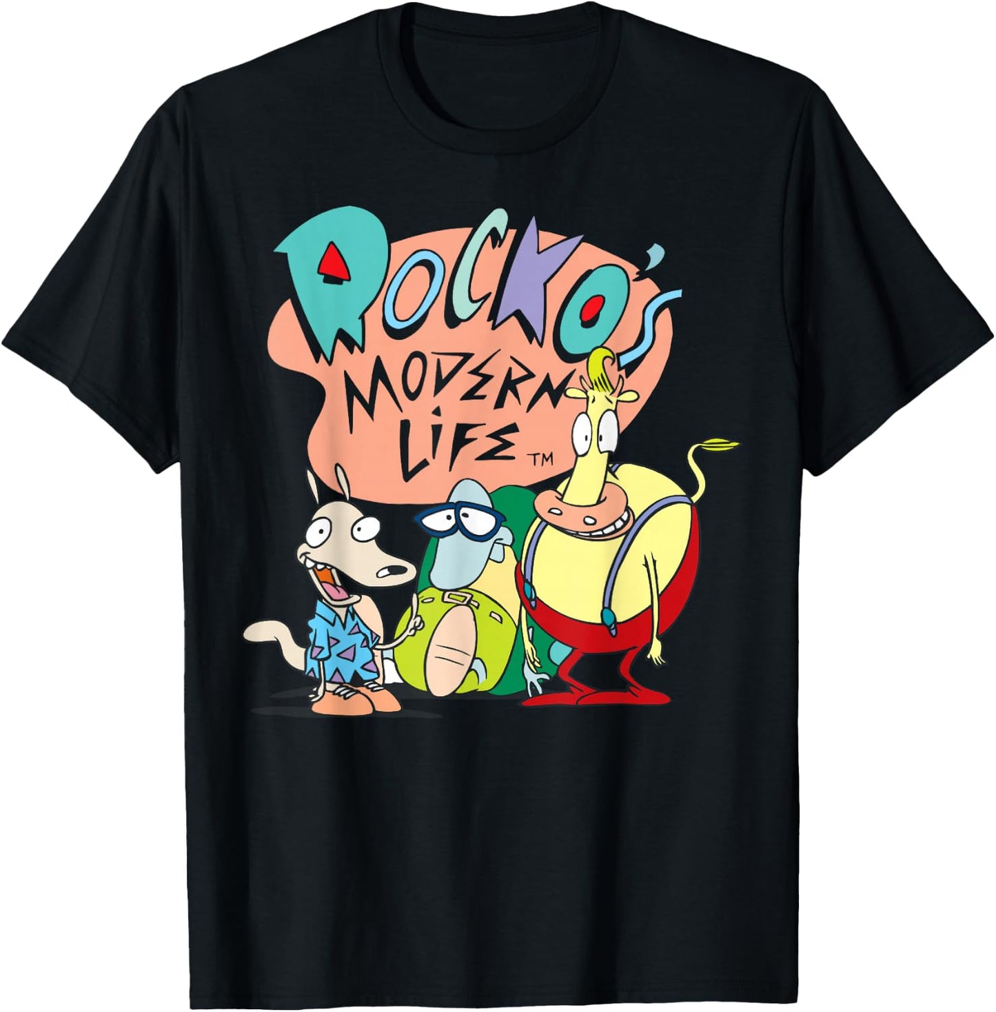 Rocko's Modern Life Group Retro Title T-Shirt - T-Shirt | Black
