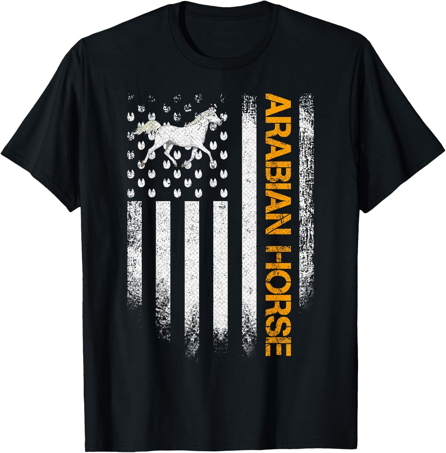 Vintage USA American Flag Arabian Funny Horse Riders Lover T-Shirt - T-Shirt | Black