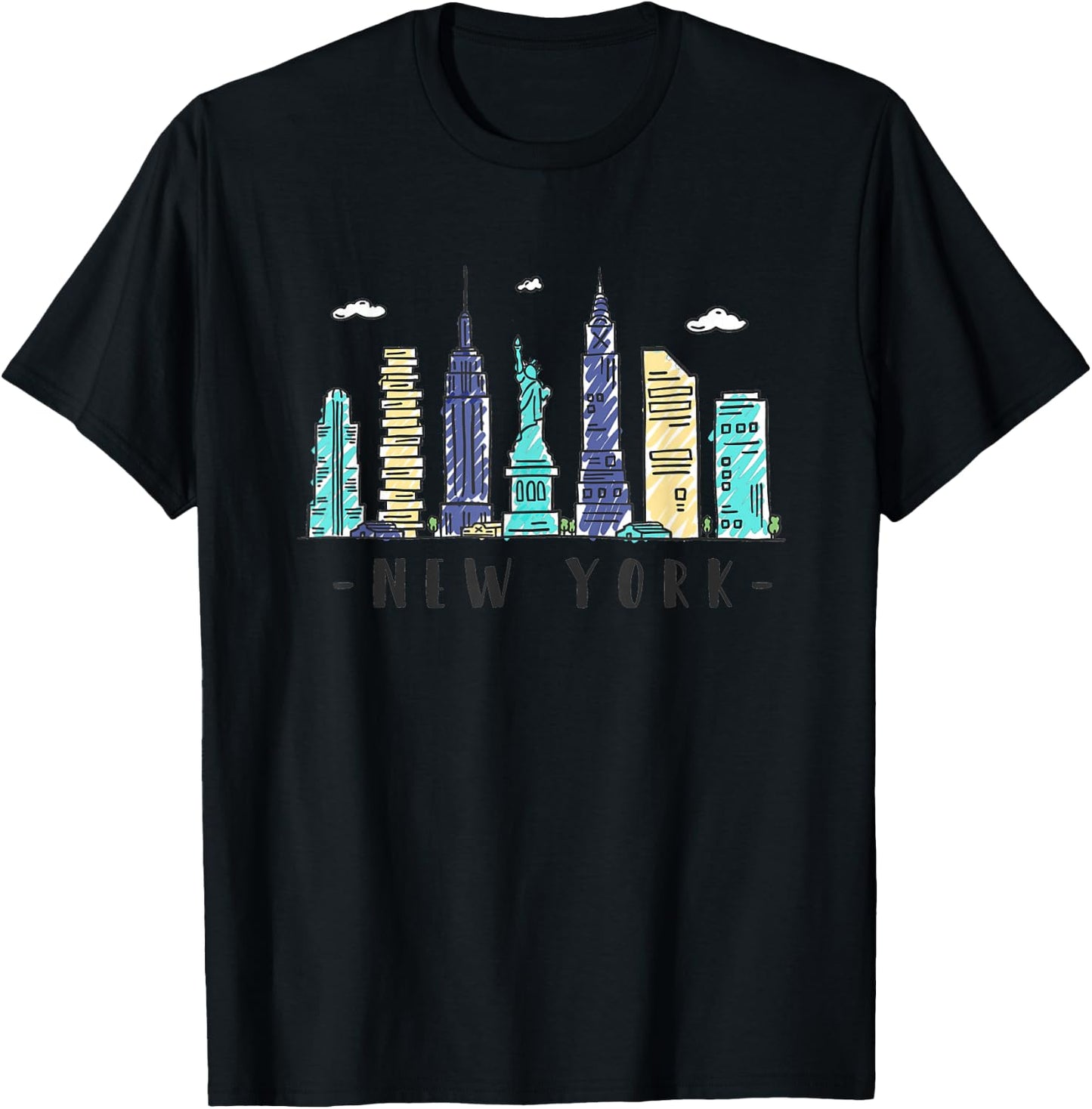 New York Skyline NYC NY City USA America Souvenir Gift T-Shirt - T-Shirt | Black