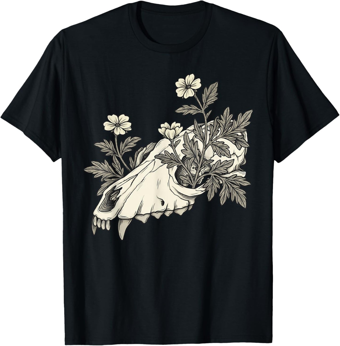 Vulture Culture Wolf Skull Goblincore Therian Dark Academia T-Shirt - T-Shirt | Black