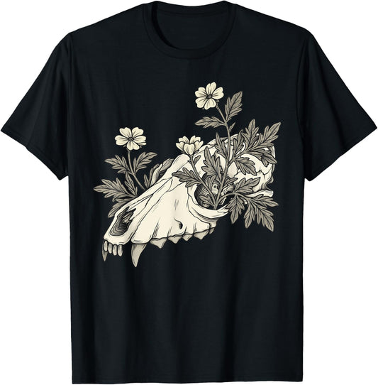 Vulture Culture Wolf Skull Goblincore Therian Dark Academia T-Shirt - T-Shirt | Black