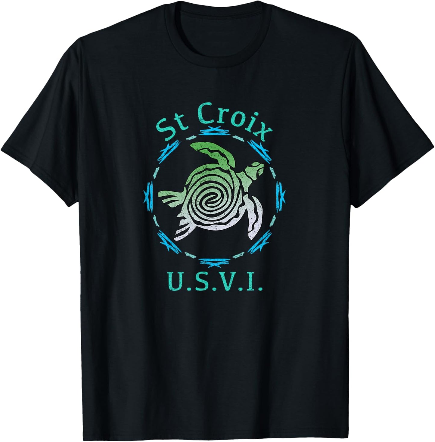 St. Croix USVI Vintage Tribal Turtle Gift T-Shirt - T-Shirt | Black