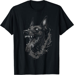Doberman Anime Goth Scary Women Creepy Gothic Anime Doberman T-Shirt - T-Shirt | Black