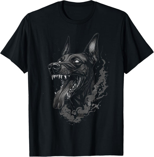 Doberman Anime Goth Scary Women Creepy Gothic Anime Doberman T-Shirt - T-Shirt | Black