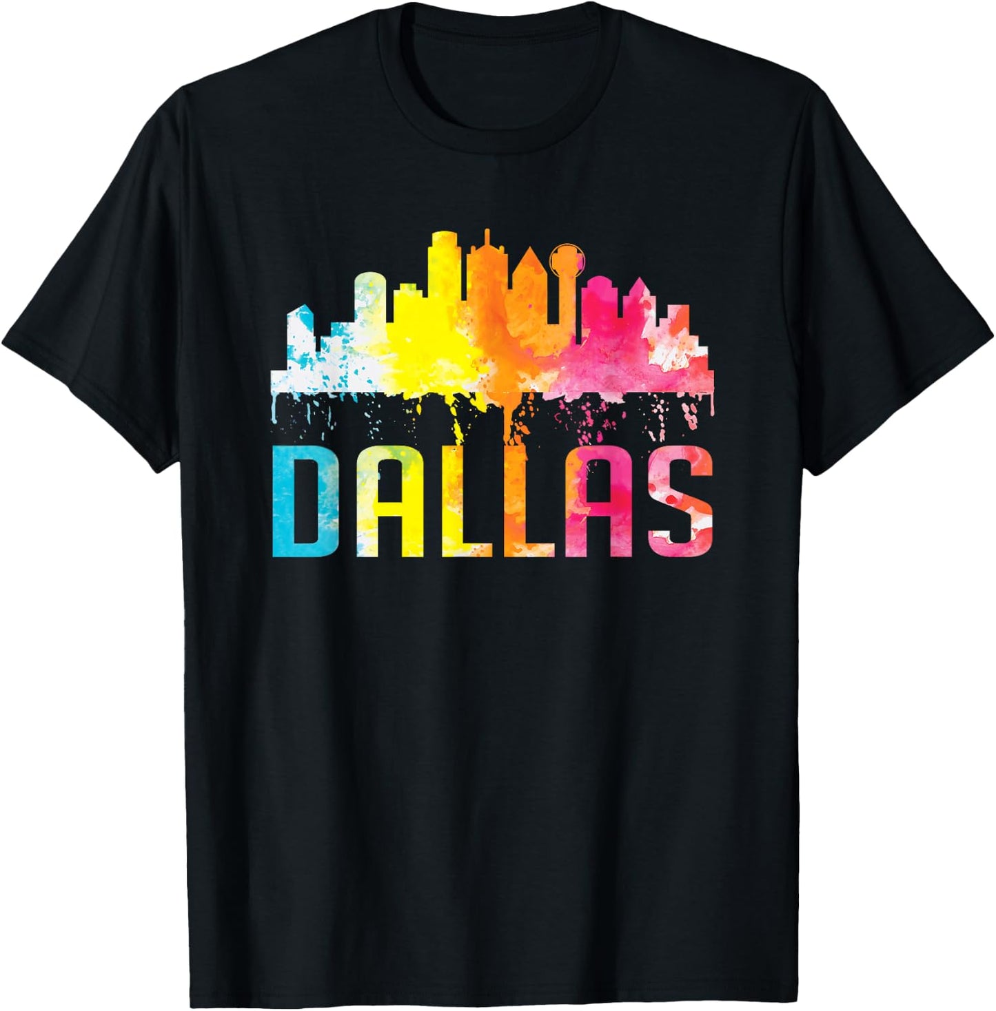 Dallas Texas Retro Watercolor Skyline Art Souvenir Gift T-Shirt - T-Shirt | Black