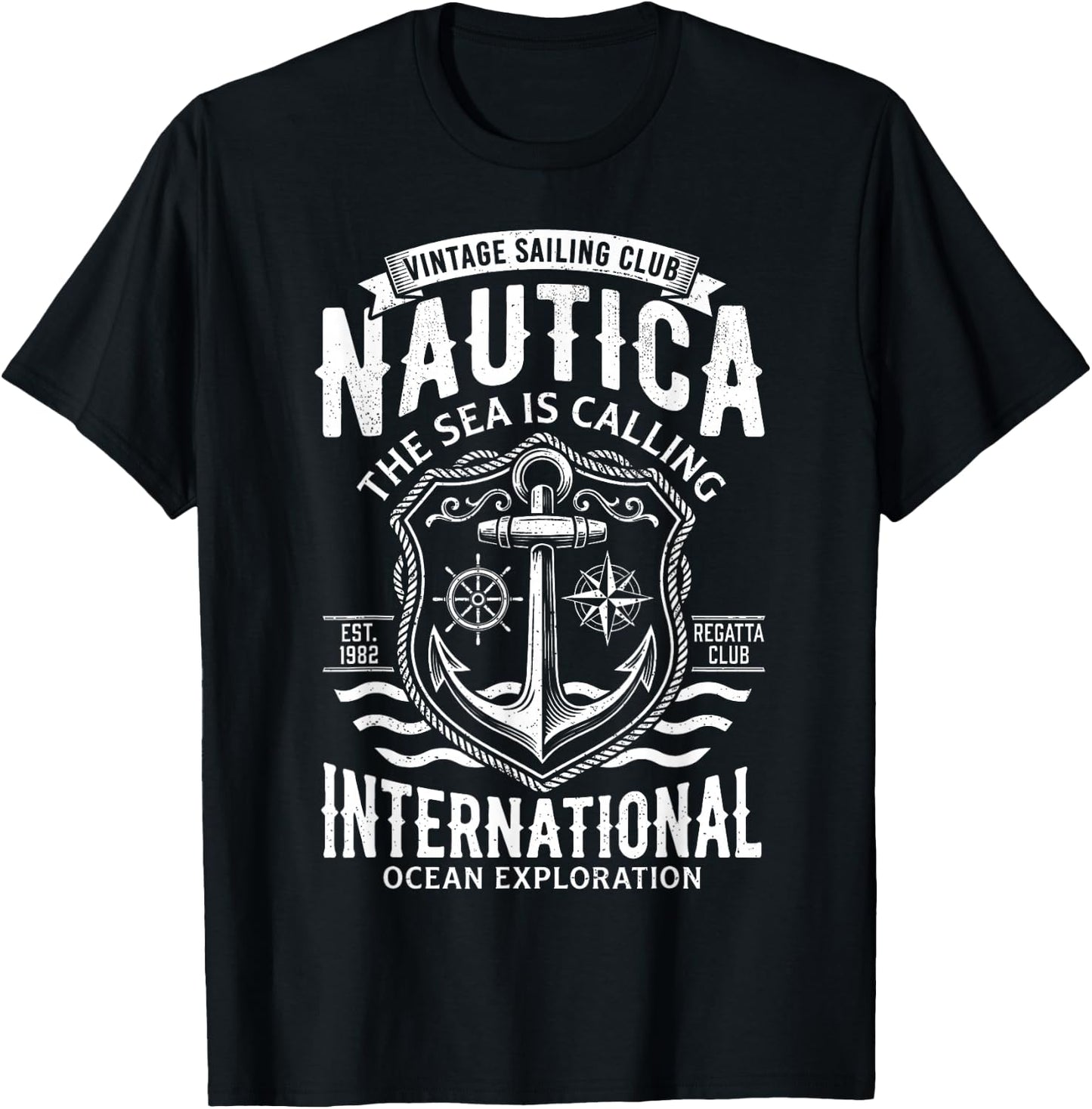 Nautica International Vintage Sailing Club Anchor Emblem T-Shirt - T-Shirt | Black