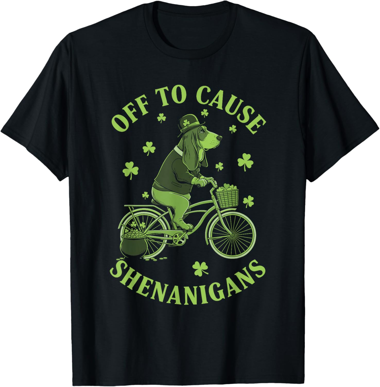 Off to Cause Shenanigans Basset Hound St Patricks Day T-Shirt - T-Shirt | Black