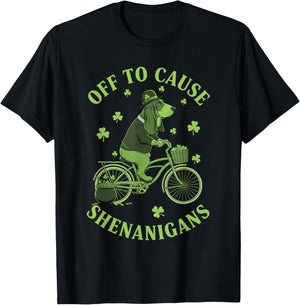Off to Cause Shenanigans Basset Hound St Patricks Day T-Shirt - T-Shirt | Black