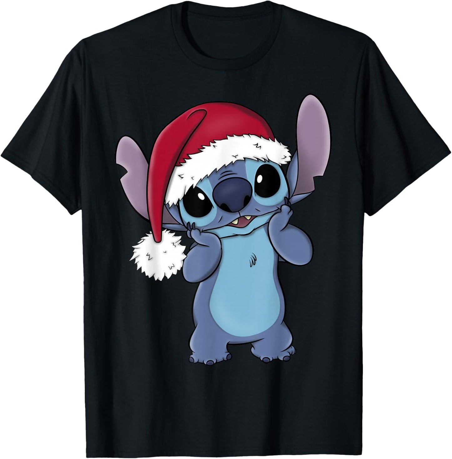 Disney Lilo & Stitch Christmas Santa Hat Stitch Portrait Short Sleeve Black T-Shirt - T-Shirt | Black