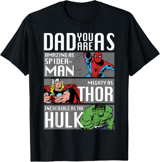 Marvel Father's Day Spider-Man Thor Hulk Dad Attributes T-Shirt - T-Shirt | Black