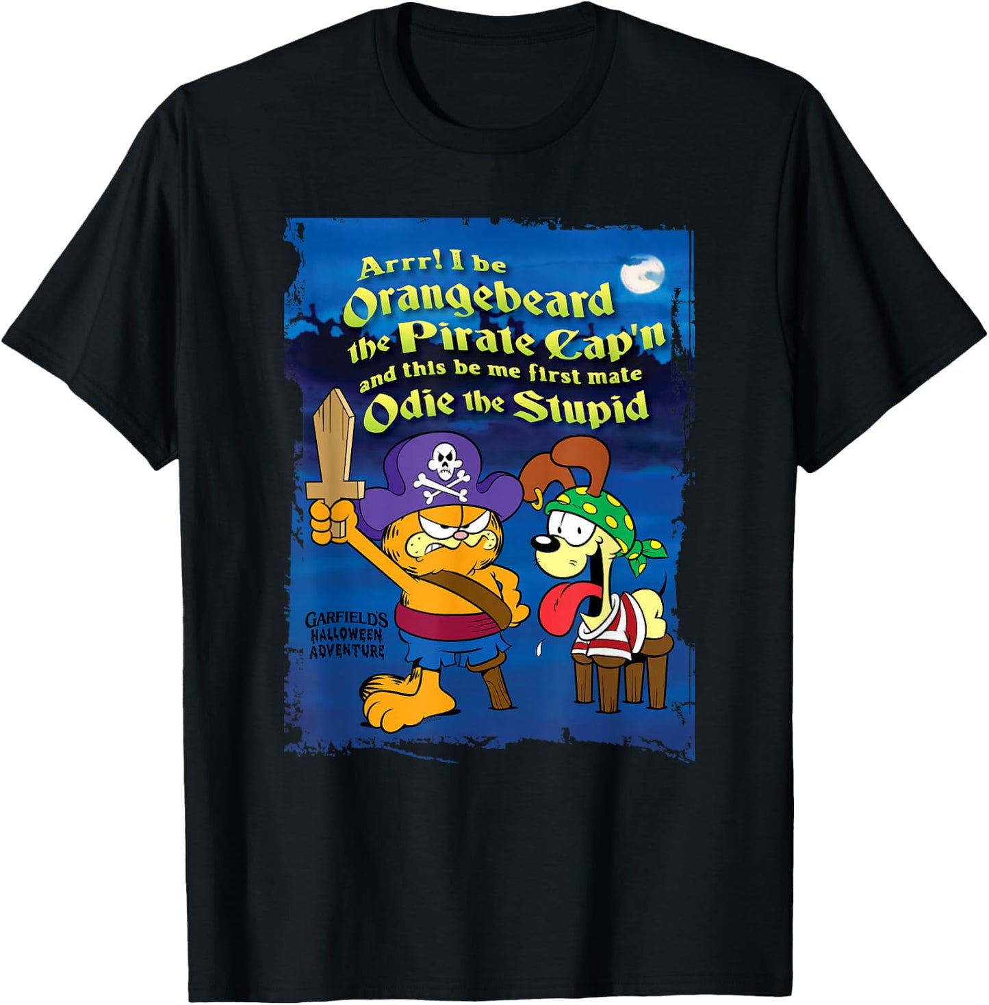 Garfield Arrr! Pirate Orangebeard and Odie Cartoon Cat T-Shirt - T-Shirt | Black