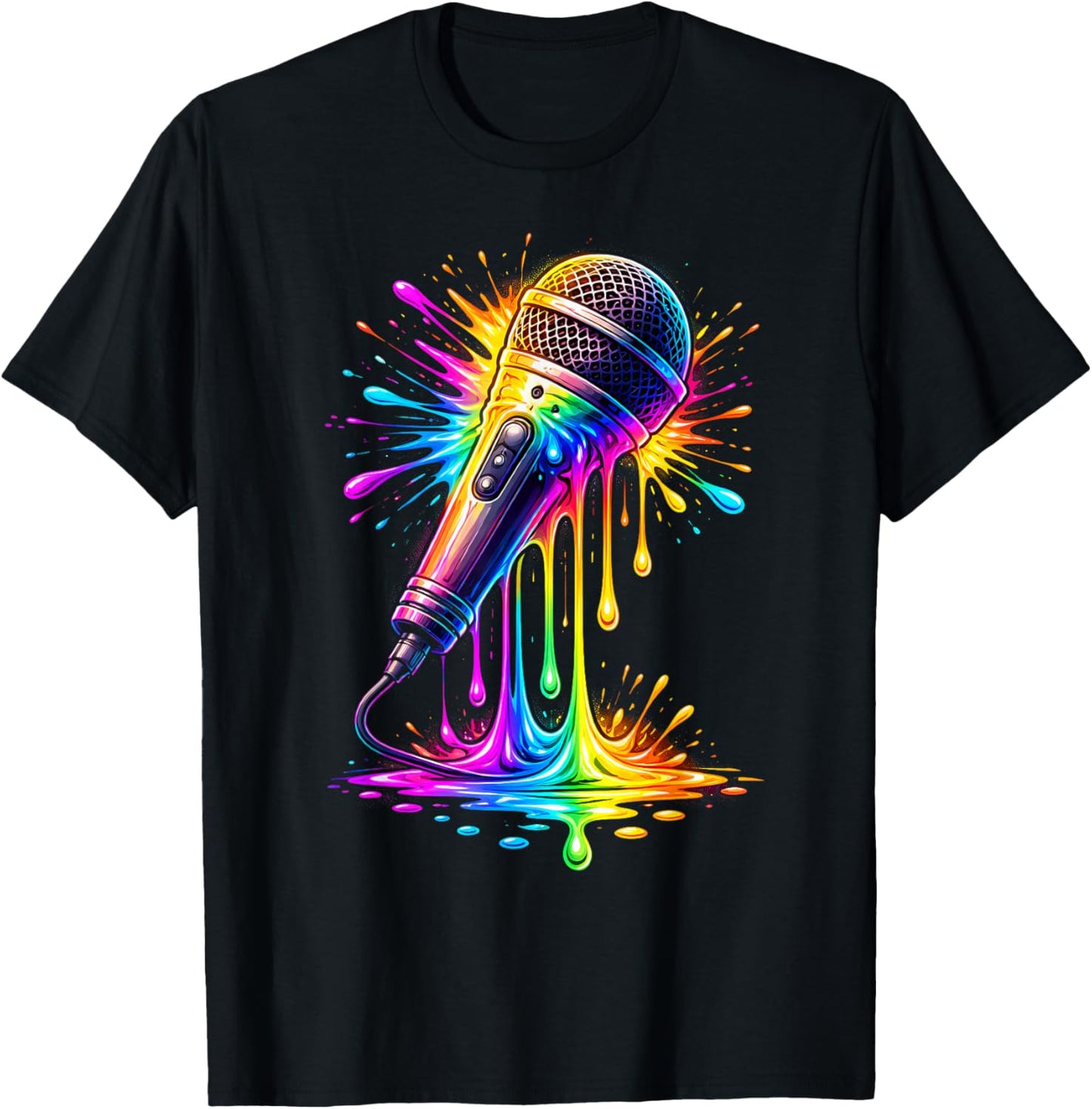Color Splash Microphone Singer Music Graphic T-Shirt - T-Shirt | Black