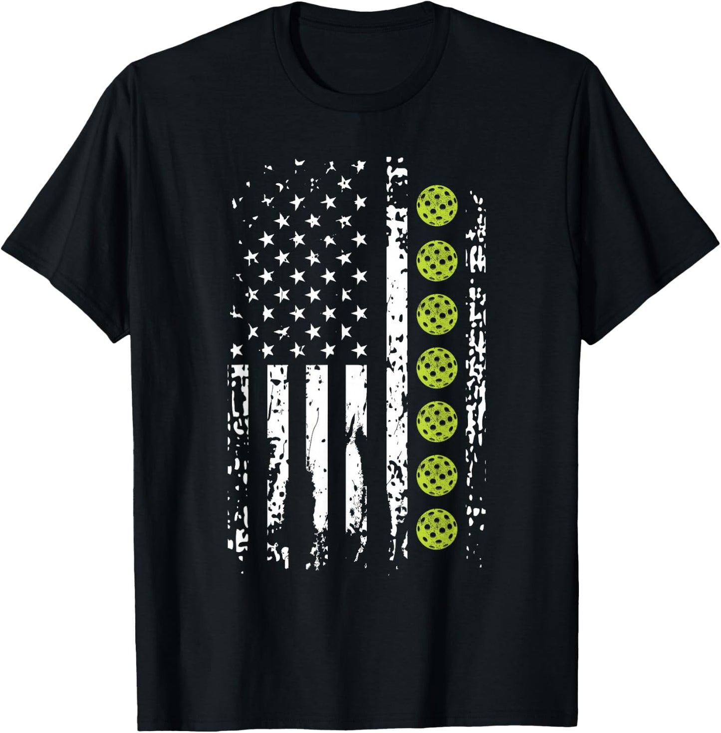 Pickleball Shirt American Flag Pickleball Player Gift T-Shirt - T-Shirt | Black