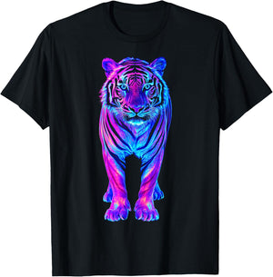 Tiger Animal Motif Blue Eyes Art Tiger T-Shirt - T-Shirt | Black