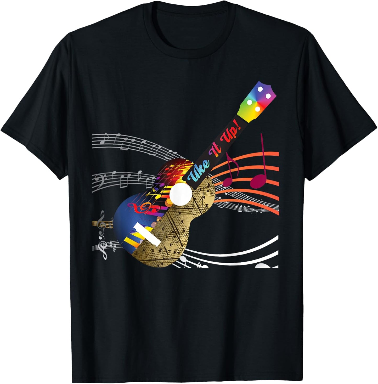 Uke It UP with musical notes! Ukulele design T-Shirt - T-Shirt | Black