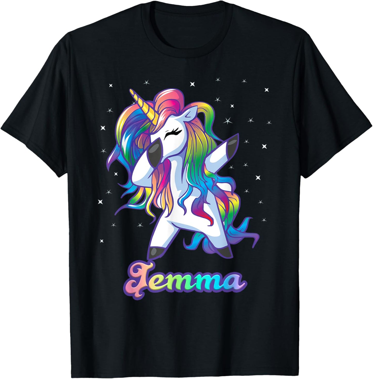 JEMMA Name Personalized Custom Rainbow Unicorn Dabbing T-Shirt - T-Shirt | Black