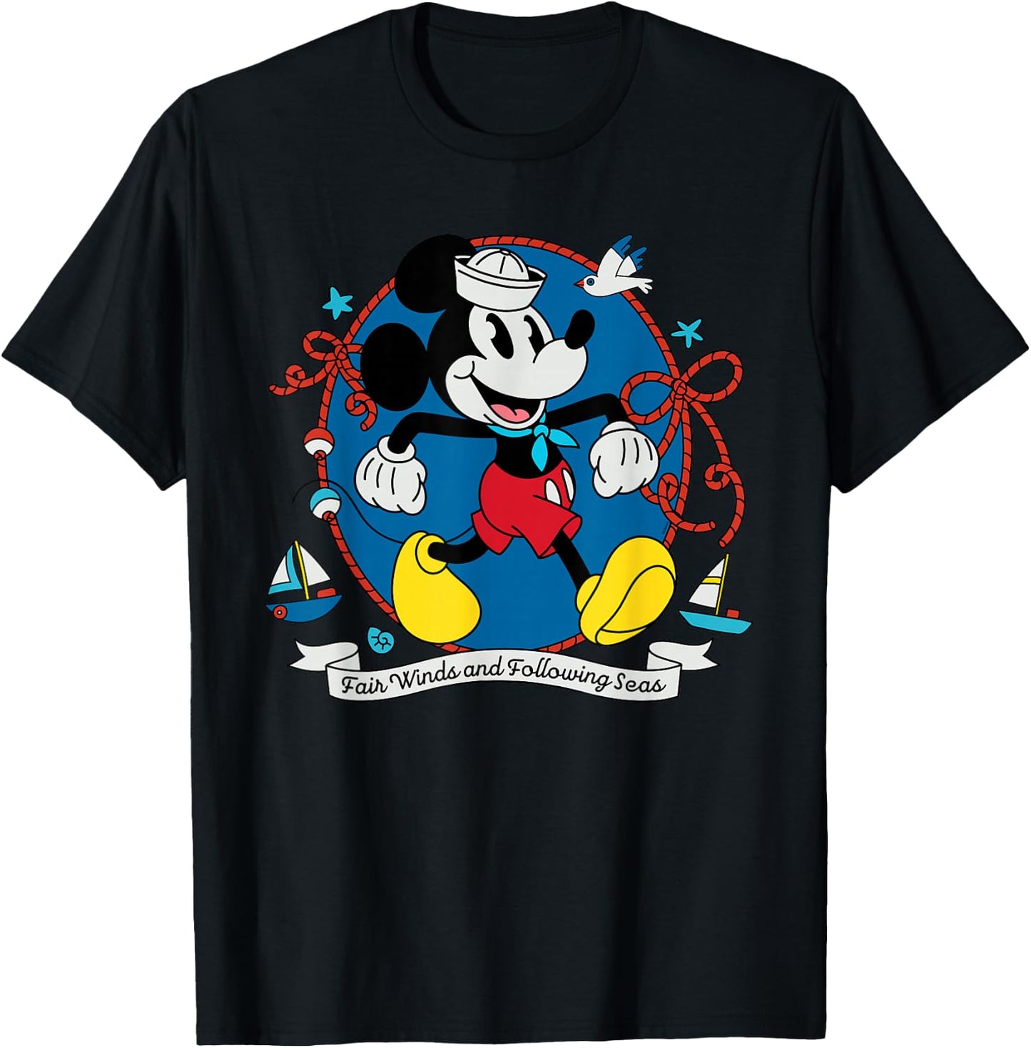 Disney Cruise Sailor Mickey Mouse Fair Winds Vacation at Sea T-Shirt - T-Shirt | Black