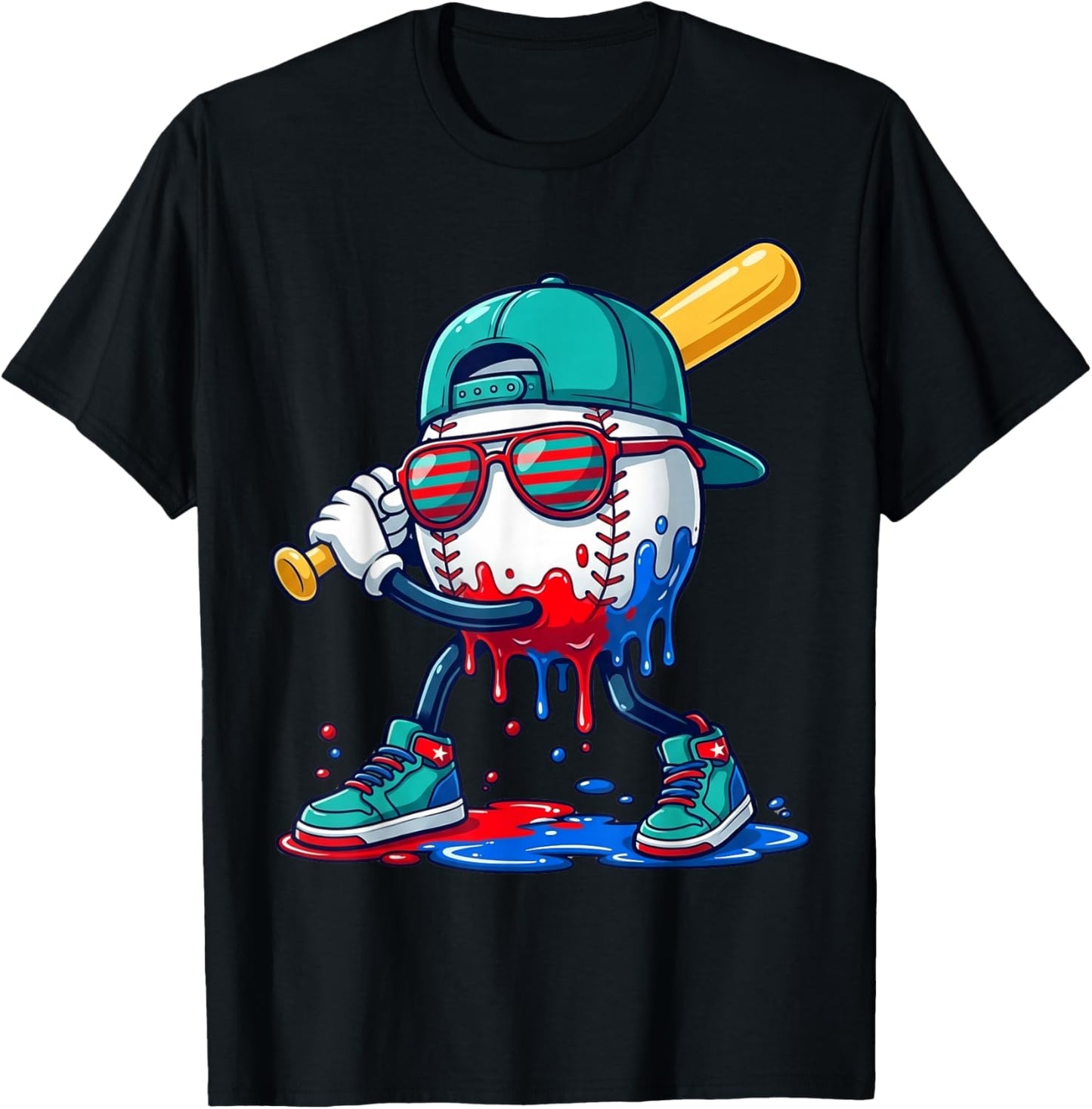 Baseball Drip for Boys Ice Cream Drip Baseball Sport Lover T-Shirt - T-Shirt | Black