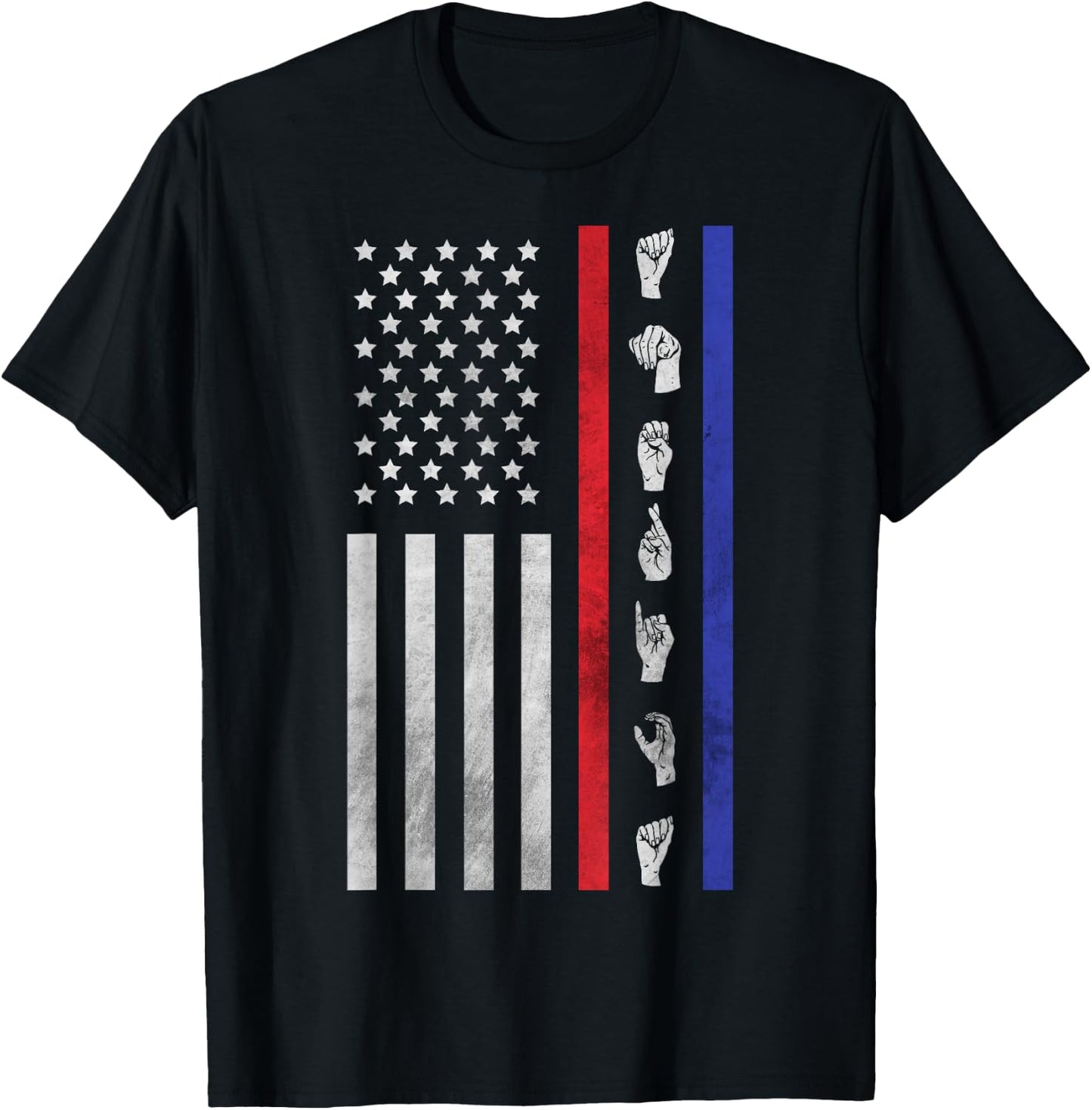 American Flag ASL Shirt American Sign Language America USA T-Shirt - T-Shirt | Black