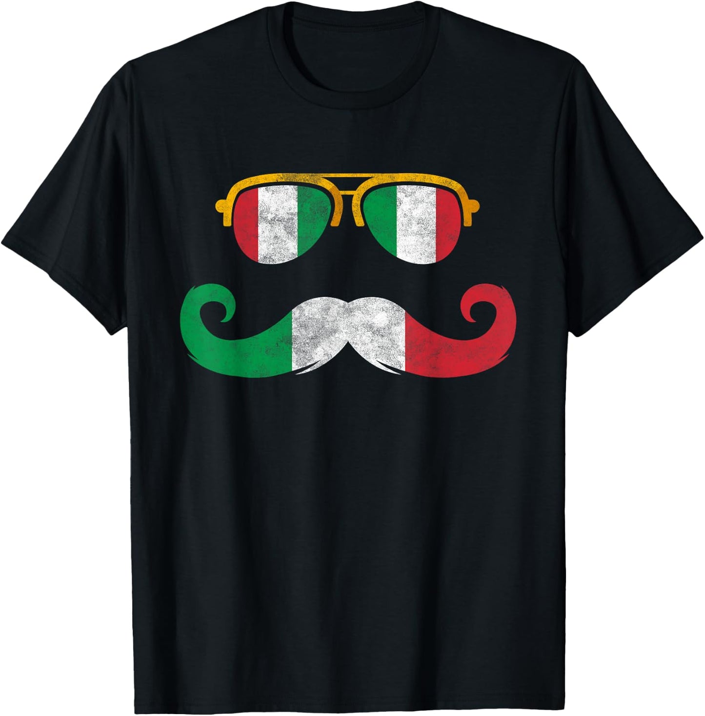 Italian Flag Sunglasses Moustache Italian Flags T-Shirt - T-Shirt | Black