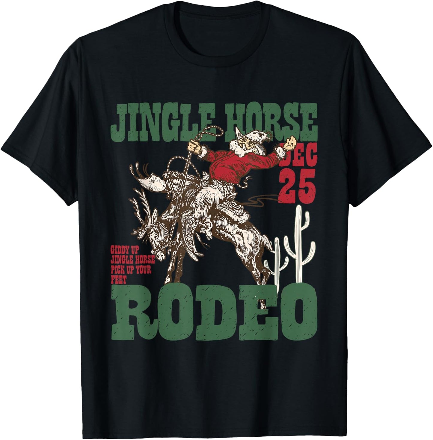 Retro Jingle Horse Rodeo Christmas Funny Western Cowboy T-Shirt - T-Shirt | Black