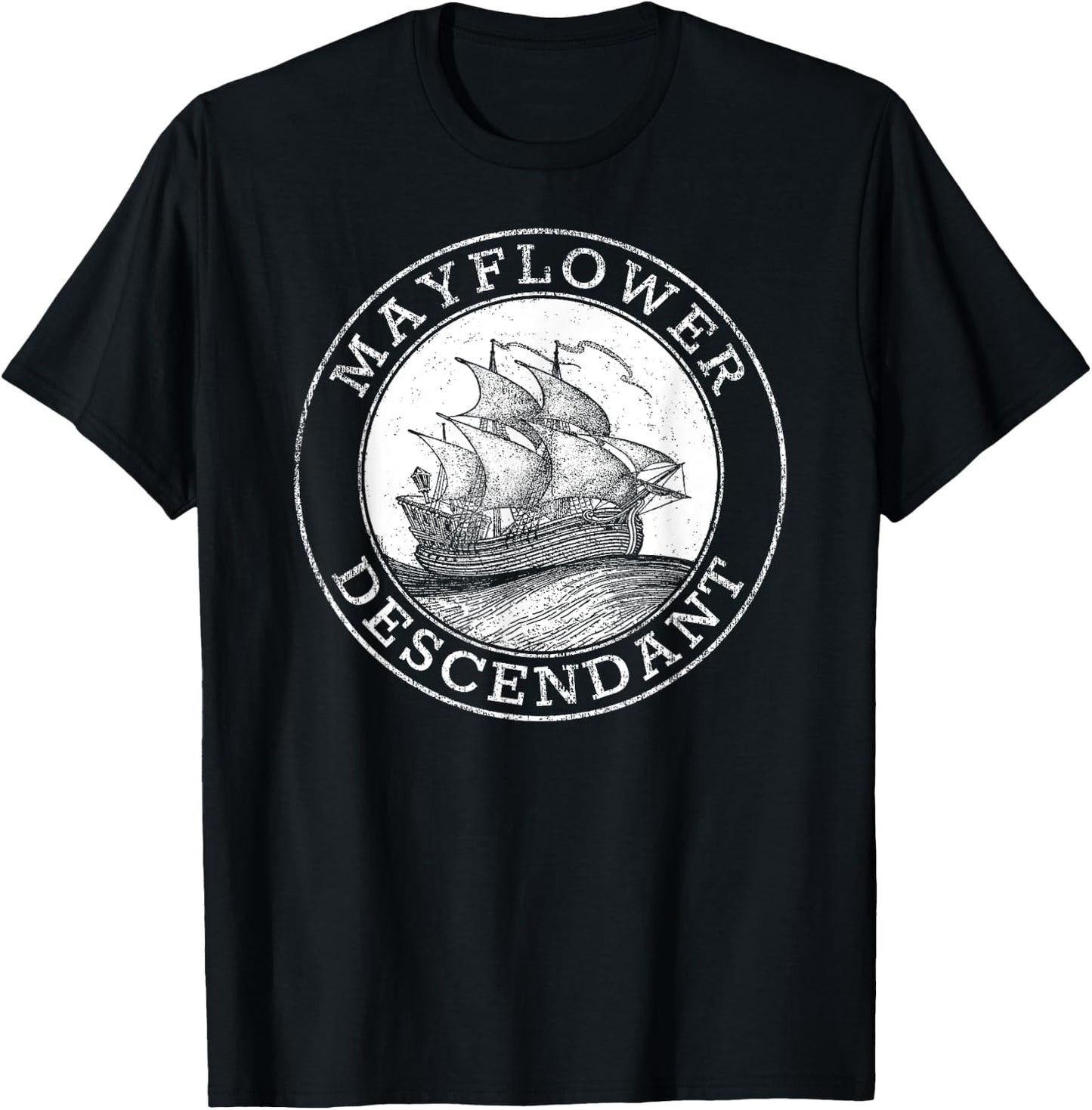 Mayflower Descendants 1620 Vintage Illustration T-Shirt - T-Shirt | Black