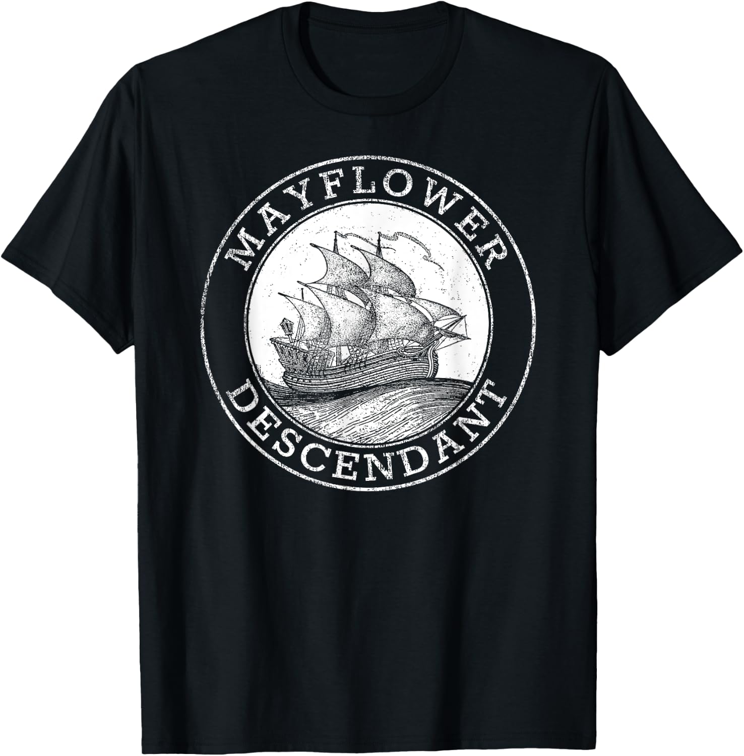 Mayflower Descendants 1620 Vintage Illustration T-Shirt - T-Shirt | Black