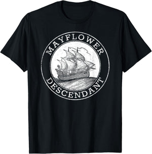 Mayflower Descendants 1620 Vintage Illustration T-Shirt - T-Shirt | Black