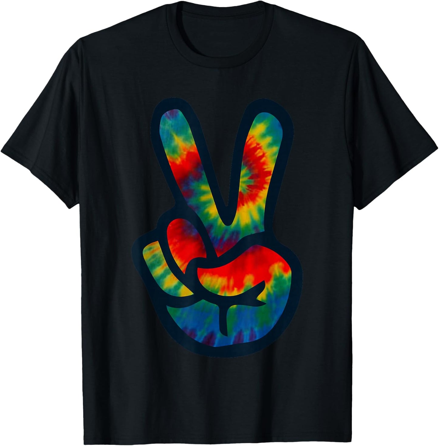 Tie Dye Peace Sign Hand | Hippies V Shirts T-Shirt - T-Shirt | Black