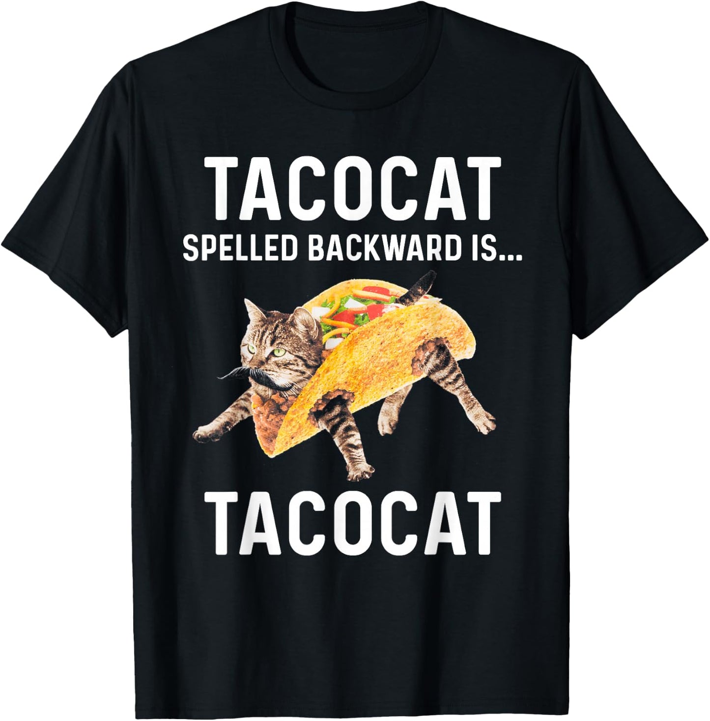 Tacocat Spelled Backward Is Tacocat - Love Cat And Taco T-Shirt - T-Shirt | Black