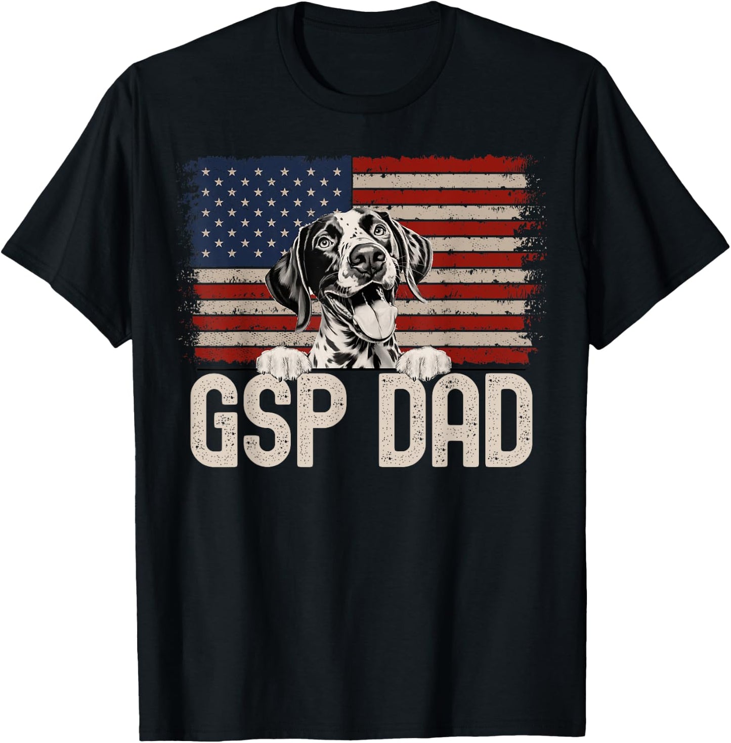 Best Dog Dad Ever American Flag - GSP Dad T-Shirt - T-Shirt | Black