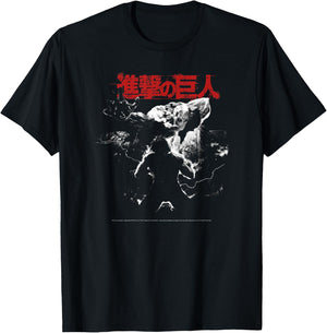 Attack on Titan Season 2 Black and White Key Art AOT Anime T-Shirt - T-Shirt | Black