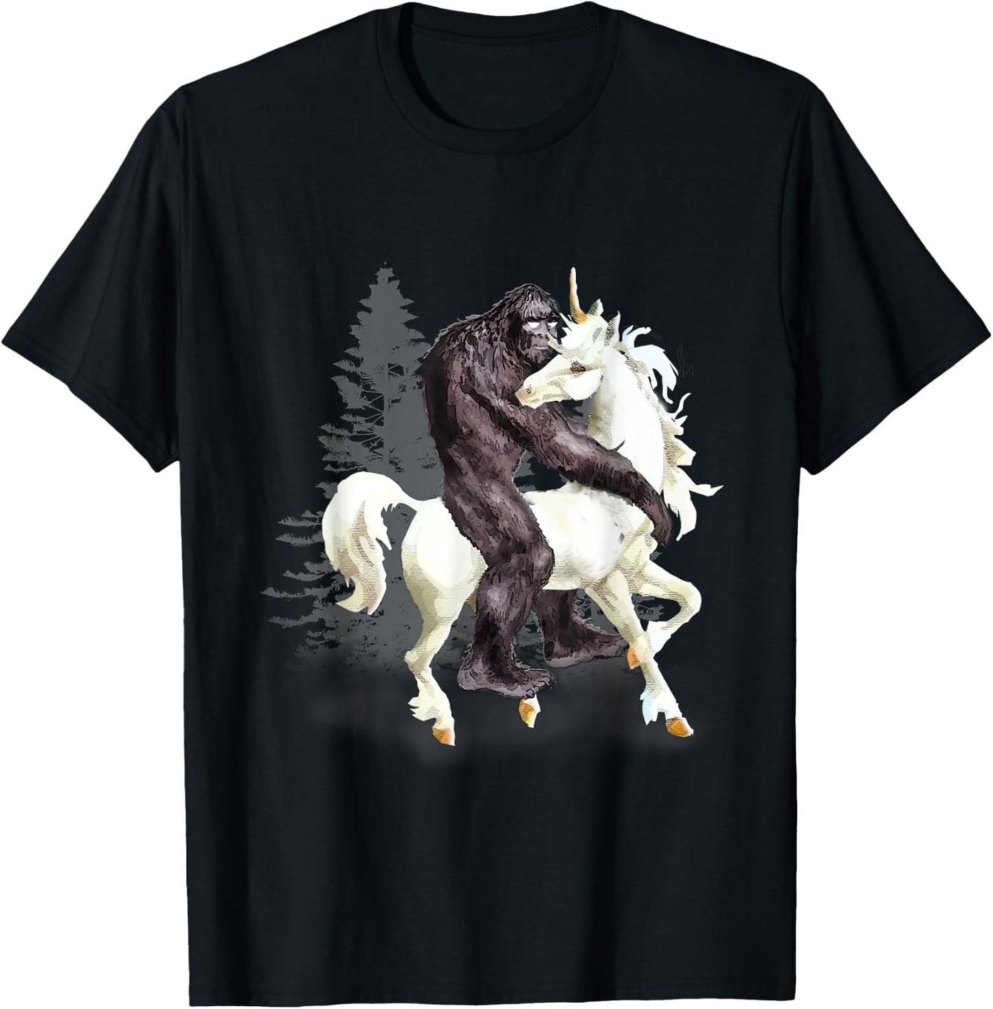 Bigfoot Sasquatch Riding Unicorn Funny Cute Gift T-Shirt - T-Shirt | Black