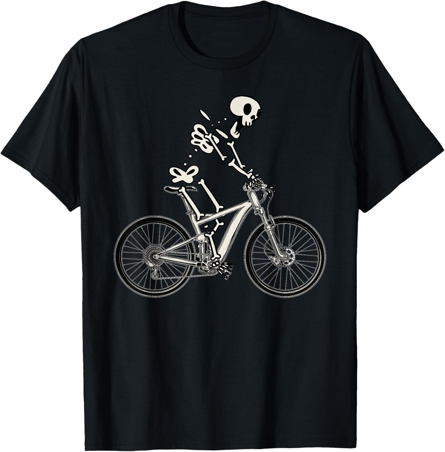 Bike Funny Skeleton On Bicycle Biker Mountain Bike T-Shirt - T-Shirt | Black