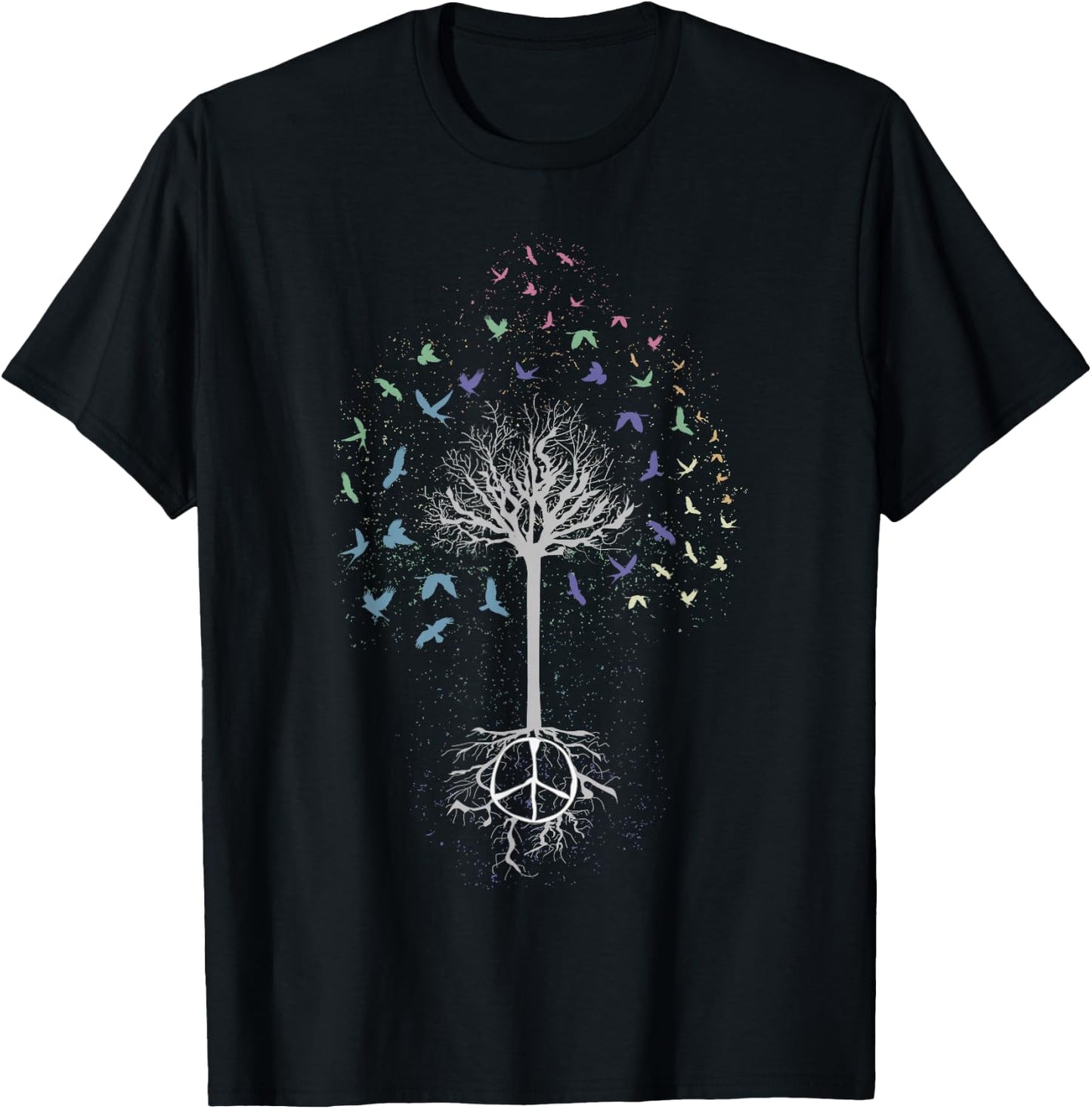 World Peace Tree Freedom Dove Birds Environment T-Shirt - T-Shirt | Black