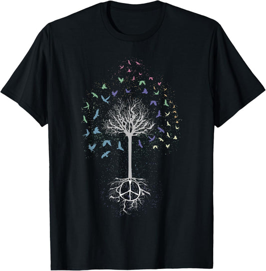 World Peace Tree Freedom Dove Birds Environment T-Shirt - T-Shirt | Black