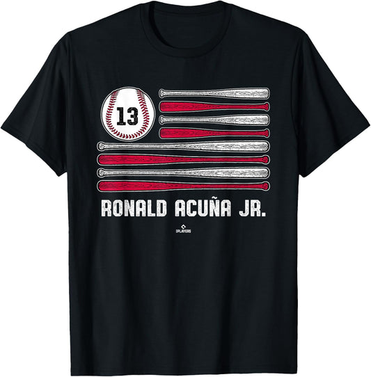 Baseball American Flag Ronald Acuña Jr. Atlanta Baseball T-Shirt - T-Shirt | Black