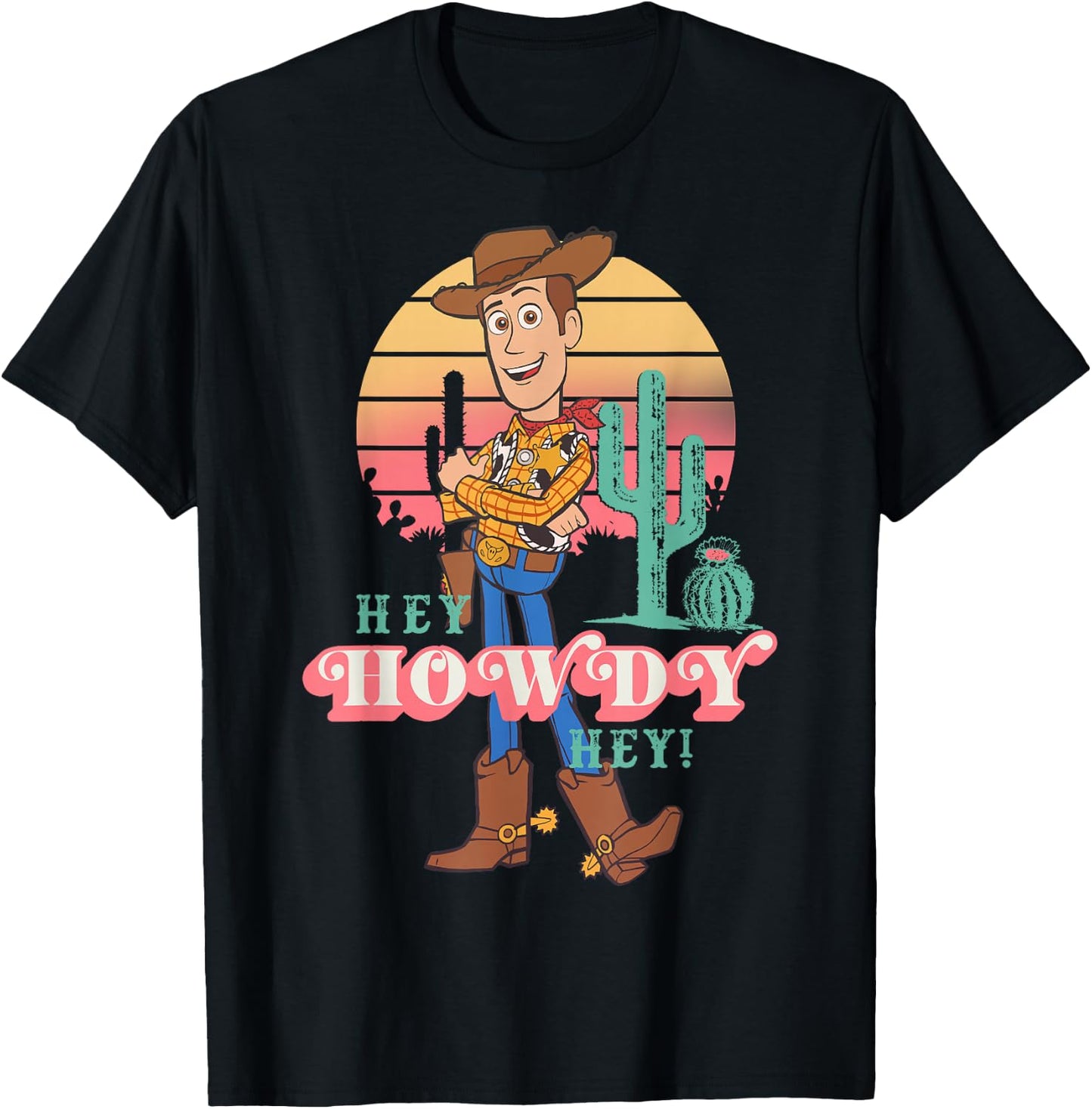 Disney Pixar Toy Story 4 Woody Hey Howdy Hey Retro Portrait T-Shirt - T-Shirt | Black