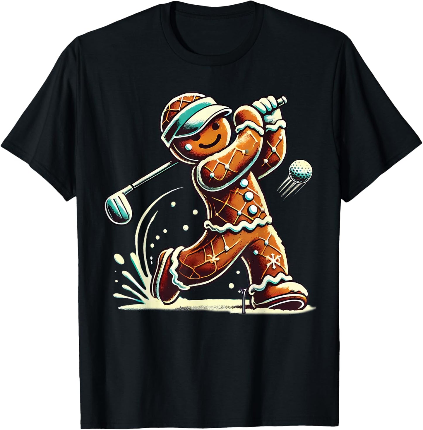 Gingerbread Playing Golf ball Christmas Golf lover Xmas T-Shirt - T-Shirt | Black