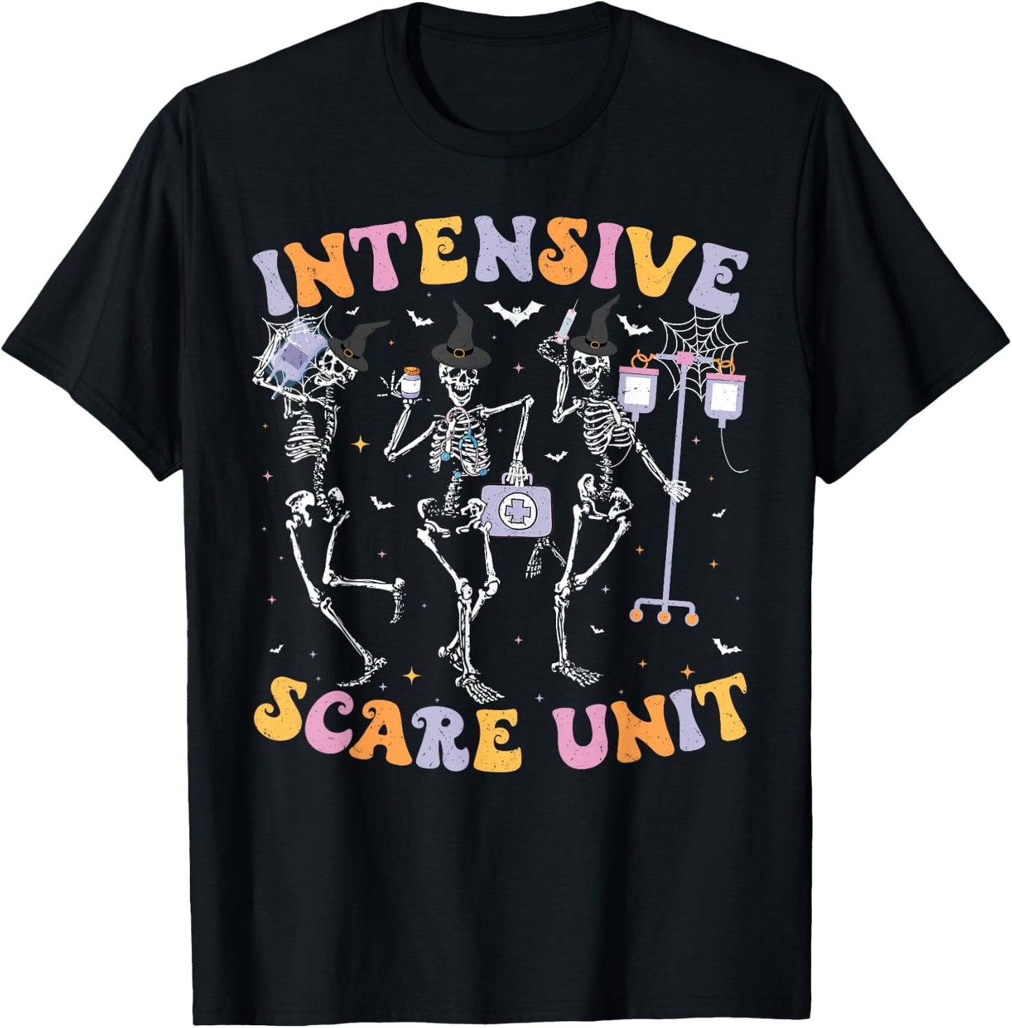 Halloween Intensive Care Scare Unit Skeleton ICU Nursing T-Shirt - T-Shirt | Black