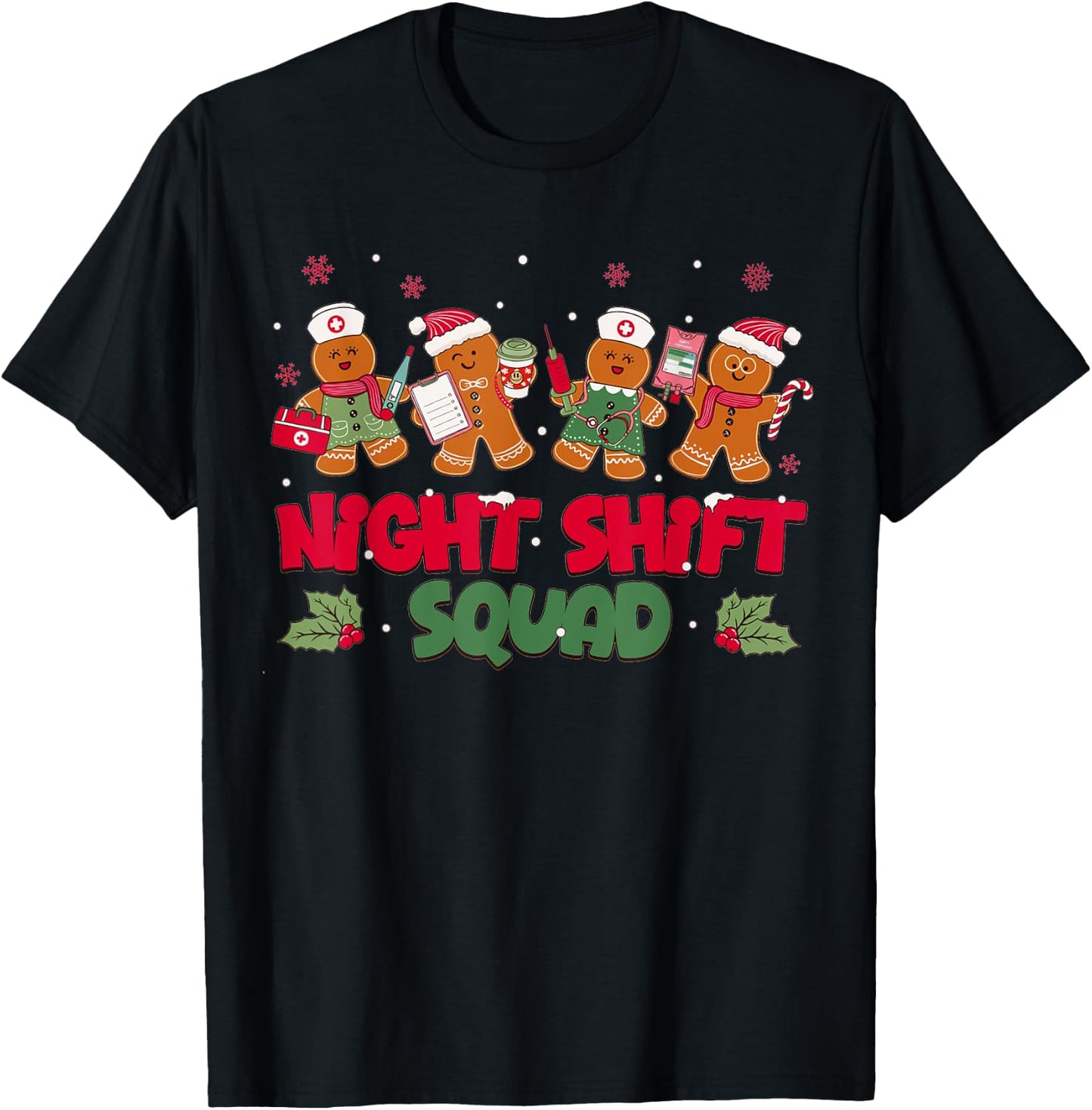 Nurse Christmas Night Shift Squad Gingerbread RN ER ED T-Shirt - T-Shirt | Black
