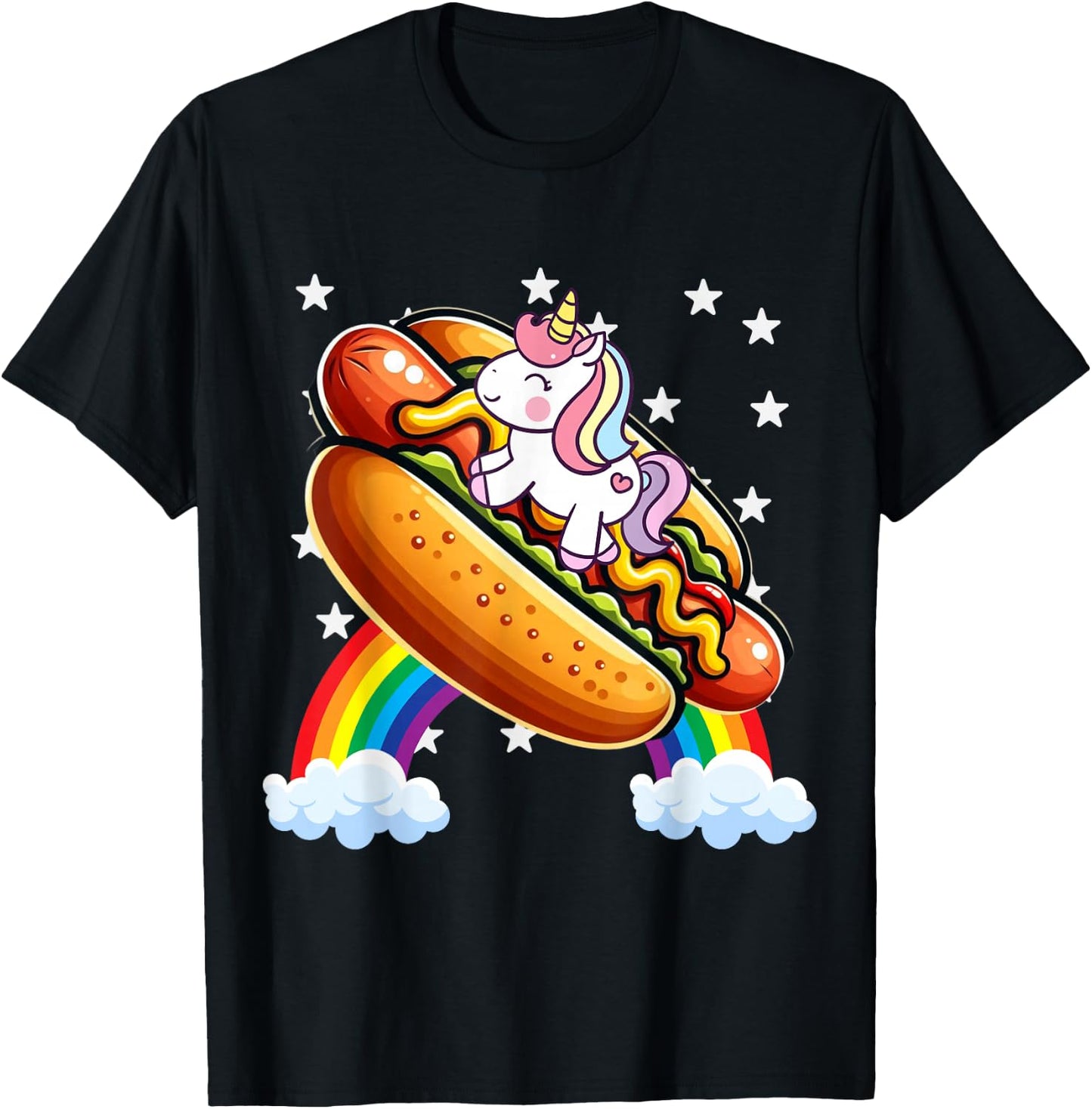 Unicorn Riding Hot Dog Boys Girls Women Kids Teens Adults T-Shirt - T-Shirt | Black